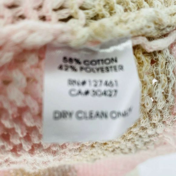 WILDFOX Cardigan Women size XS Pink Beige Distressed Striped Open Knit Sweater - Picture 6 of 7
